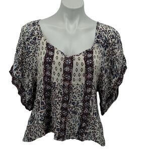 Free people Prairie Boho Top Rayon Blouse Butterfly Sleeve Womens S Purple Cream